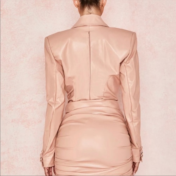 House of CB PEONY BLUSH STRETCH VEGAN LEATHER JACKET BODYSUIT - Picture 8 of 15